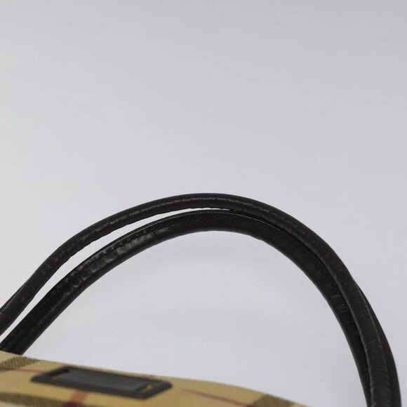 BURBERRY Nova Check Hand Bag PVC Leather Beige Dark Brown Auth - Picture 8 of 14